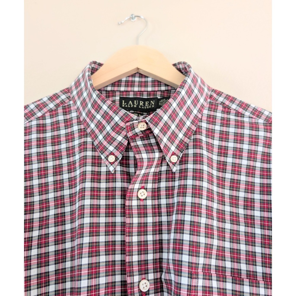 Lauren Ralph Lauren Mens Plaid Button Dress Shirt 17 1/2 Preppy Heritage Classic